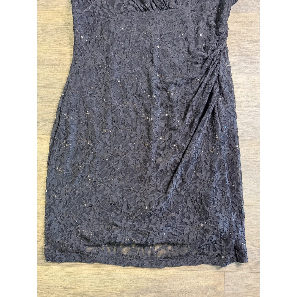 Lauren Ralph Lauren Black Sequin Lace Ruched V-Neck Cocktail Dress 18W - Picture 4 of 9